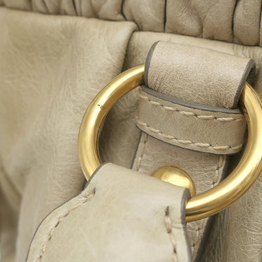 ミュウミュウ MIU MIU ロゴ ベージュ レザー 2WAYバッグ ゴールド金具 ハンドバッグ ショルダー
