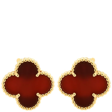 ヴァンクリーフアーペル Van Cleef & Arpels ヴィンテージ アルハンブラ VCARD40400 レッド×イエローゴールド K18YG カーネリアン ピアス 赤 750 18K 18金 カーネリアン 紅玉髄