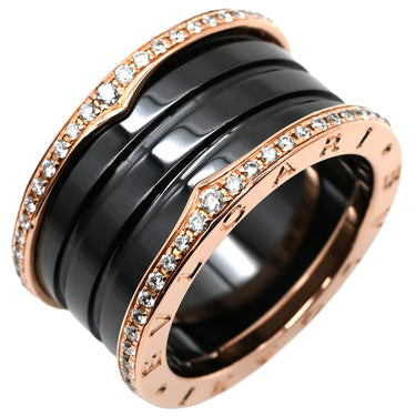 ブルガリ BVLGARI ビーゼロワン B-zero1 4バンド ダイヤ リング ブラック×ピンクゴールド K18PG セラミック ダイヤモンド #54(JP14) リング 指輪 黒 750PG 18金 ダイア 13号