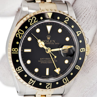 腕時計 ロレックス ROLEX GMTマスター2 16713 X番 自動巻き メンズ X番 K18YG×SS コンビ デイト 回転ベゼル 黒 ヴィンテージ
