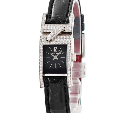腕時計 ショーメ CHAUMET リアン ドゥ ショーメ W14511-22A クオーツ レディース K18WG無垢 純正ダイヤ ブラック バー アラビア