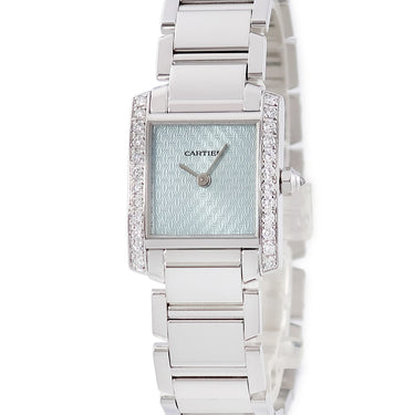 腕時計 カルティエ Cartier タンク フランセーズ SM WE1019S3 クオーツ レディース K18WG無垢 純正ダイヤ ライトブルー