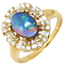 ノンブランド NON BRAND ブラックオパール 0.82ct ダイヤ マルチカラー×イエローゴールド K18YG ブラックオパール ダイヤモンド リング 指輪 18K 750 YG 遊色 オーバル 12号