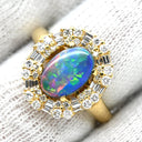 ノンブランド NON BRAND ブラックオパール 0.82ct ダイヤ マルチカラー×イエローゴールド K18YG ブラックオパール ダイヤモンド リング 指輪 18K 750 YG 遊色 オーバル 12号