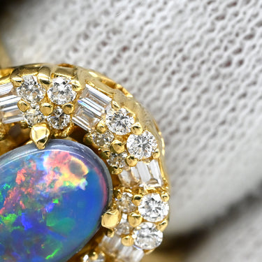 ノンブランド NON BRAND ブラックオパール 0.82ct ダイヤ マルチカラー×イエローゴールド K18YG ブラックオパール ダイヤモンド リング 指輪 18K 750 YG 遊色 オーバル 12号