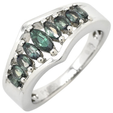 ノンブランド NON BRAND アレキサンドライト 0.75ct グリーン×プラチナシルバー Pt950 アレキサンドライト リング 指輪 緑 プラチナ 9P 9石 9粒 マーキスカット 13号