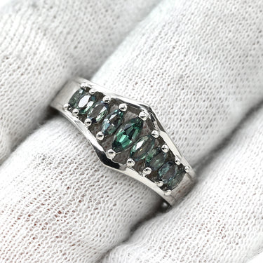 ノンブランド NON BRAND アレキサンドライト 0.75ct グリーン×プラチナシルバー Pt950 アレキサンドライト リング 指輪 緑 プラチナ 9P 9石 9粒 マーキスカット 13号