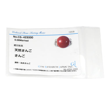 ノンブランド NON BRAND 珊瑚 ダイヤ カボションリング レッド×プラチナシルバー Pt900 ダイヤモンド 珊瑚 リング 指輪 赤 サンゴ 14.4mm プラチナム PT900 ダイヤモンド 12.5号