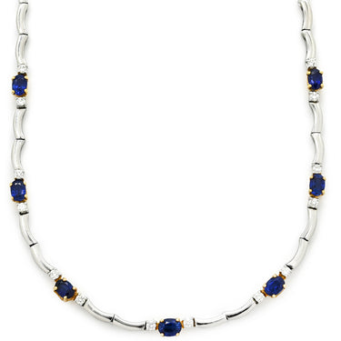 ピキョッティ PICCHIOTTI ブルーサファイア バーリンク ブルー×ホワイトゴールド K18WG ダイヤモンド ブルーサファイア ネックレス Au750 18金 WG ダイヤ 0.60ct ステーション ネックレス