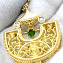 池田啓子 KEIKO IKEDA 透かし細工 2WAYブローチ イエローゴールド K18YG ダイヤモンド 色石 ブローチ AK 18K 750 YG ダイヤ 色石 扇型 モチーフ ペンダントトップ
