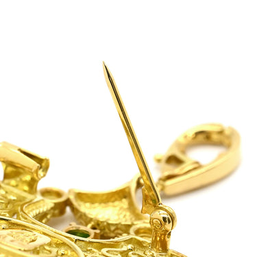 池田啓子 KEIKO IKEDA 透かし細工 2WAYブローチ イエローゴールド K18YG ダイヤモンド 色石 ブローチ AK 18K 750 YG ダイヤ 色石 扇型 モチーフ ペンダントトップ