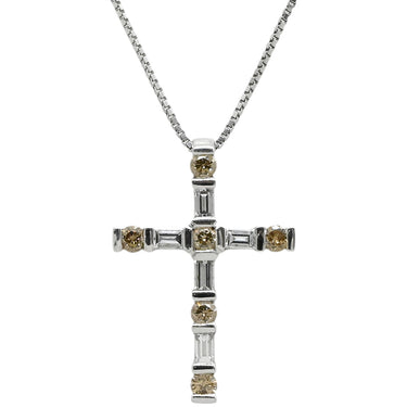 ダミアーニ DAMIANI ルミエール クロス ダイヤ ペンダント ブラウン×ホワイトゴールド K18WG ダイヤモンド ネックレス 十字架 ブラウンダイヤ
