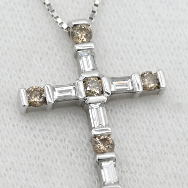ダミアーニ DAMIANI ルミエール クロス ダイヤ ペンダント ブラウン×ホワイトゴールド K18WG ダイヤモンド ネックレス 十字架 ブラウンダイヤ