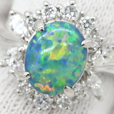 ノンブランド NON BRAND ブラックオパール 1.78ct ダイヤモンド 0.54ct プラチナシルバー Pt900 ブラックオパール ダイヤモンド リング 指輪 Pt900 遊色 オーバル 1石 マルチカラー 虹彩オパール 12号