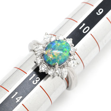 ノンブランド NON BRAND ブラックオパール 1.78ct ダイヤモンド 0.54ct プラチナシルバー Pt900 ブラックオパール ダイヤモンド リング 指輪 Pt900 遊色 オーバル 1石 マルチカラー 虹彩オパール 12号