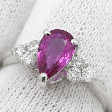 ノンブランド NON BRAND ピンクサファイア 1.029ct ダイヤ ピンク×プラチナシルバー K18WG サファイア ダイヤモンド リング 指輪 Au750 18K 18金 ペアシェイプ 11号