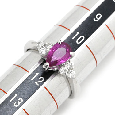 ノンブランド NON BRAND ピンクサファイア 1.029ct ダイヤ ピンク×プラチナシルバー K18WG サファイア ダイヤモンド リング 指輪 Au750 18K 18金 ペアシェイプ 11号