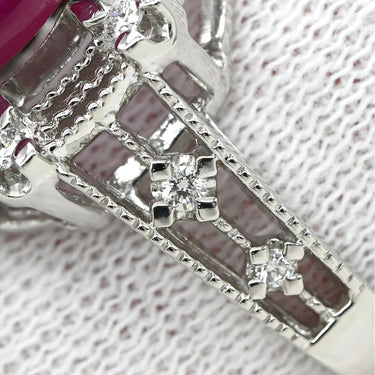 ノンブランド NON BRAND スタールビー 2.535ct ダイヤモンド レッド×プラチナシルバー Pt900 ルビー ダイヤモンド リング 指輪 赤 1石 1粒 プラチナ900 オーバルカボション 12号