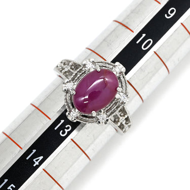 ノンブランド NON BRAND スタールビー 2.535ct ダイヤモンド レッド×プラチナシルバー Pt900 ルビー ダイヤモンド リング 指輪 赤 1石 1粒 プラチナ900 オーバルカボション 12号