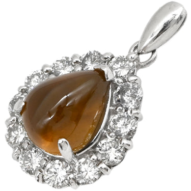 ノンブランド NON BRAND キャッツアイ 3.65ct ダイヤ 0.92ct ブラウン×プラチナシルバー Pt900 ダイヤモンド クリソベリルキャッツアイ ペンダントトップ 茶 1P 1粒 1石 ネックレストップ Pt900 カボションカット