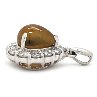 ノンブランド NON BRAND キャッツアイ 3.65ct ダイヤ 0.92ct ブラウン×プラチナシルバー Pt900 ダイヤモンド クリソベリルキャッツアイ ペンダントトップ 茶 1P 1粒 1石 ネックレストップ Pt900 カボションカット