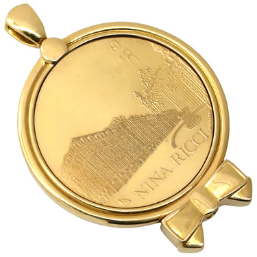 ニナリッチ NINA RICCI ダイヤ コインネックレス イエローゴールド K18YG ダイヤモンド ペンダントトップ NINA RICCI Au750 18K 18金 メダル コイン型 リボン