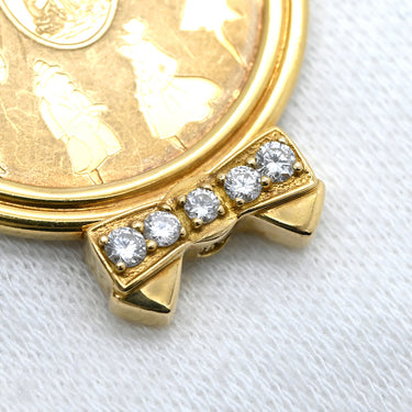 ニナリッチ NINA RICCI ダイヤ コインネックレス イエローゴールド K18YG ダイヤモンド ペンダントトップ NINA RICCI Au750 18K 18金 メダル コイン型 リボン
