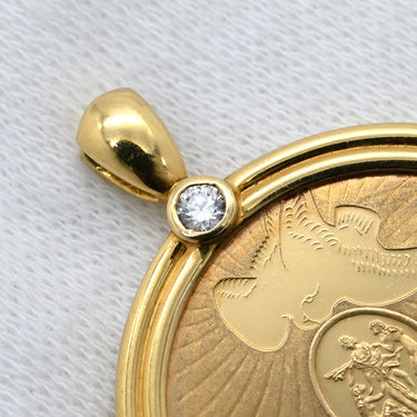 ニナリッチ NINA RICCI ダイヤ コインネックレス イエローゴールド K18YG ダイヤモンド ペンダントトップ NINA RICCI Au750 18K 18金 メダル コイン型 リボン
