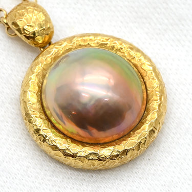 タサキ TASAKI 大粒パール ペンダント グレー×イエローゴールド K18YG パール ネックレス Au750 18K 18金 YG たたき加工 ヴィンテージ 半円形 パール 15mm