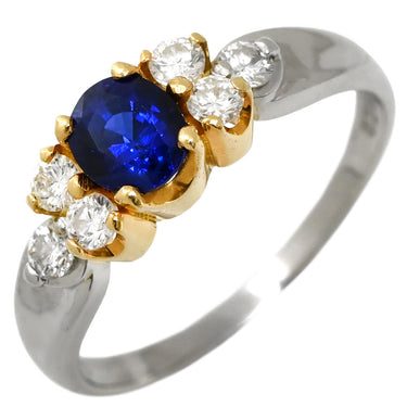 ノンブランド NON BRAND サファイア 0.88ct ダイヤモンド ブルー×プラチナシルバー Pt900 K18YG サファイア ダイヤモンド リング 指輪 青 プラチナ900 18K 750 YG コンビ オーバル 16号