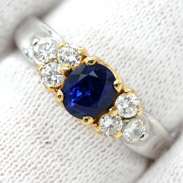 ノンブランド NON BRAND サファイア 0.88ct ダイヤモンド ブルー×プラチナシルバー Pt900 K18YG サファイア ダイヤモンド リング 指輪 青 プラチナ900 18K 750 YG コンビ オーバル 16号