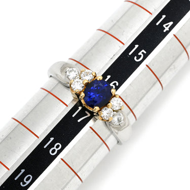 ノンブランド NON BRAND サファイア 0.88ct ダイヤモンド ブルー×プラチナシルバー Pt900 K18YG サファイア ダイヤモンド リング 指輪 青 プラチナ900 18K 750 YG コンビ オーバル 16号