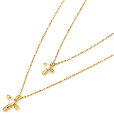 タサキ TASAKI 2連クロス パール ペンダント パールホワイト×イエローゴールド K18YG パール ネックレス Au750 18K 18金 YG アコヤ 真珠2P