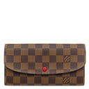 ルイヴィトン LOUIS VUITTON ポルトフォイユ エミリー N63544 ルージュ ダミエキャンバス 長財布 ゴールド金具 茶 赤 二つ折り