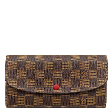 ルイヴィトン LOUIS VUITTON ポルトフォイユ エミリー N63544 ルージュ ダミエキャンバス 長財布 ゴールド金具 茶 赤 二つ折り
