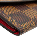 ルイヴィトン LOUIS VUITTON ポルトフォイユ エミリー N63544 ルージュ ダミエキャンバス 長財布 ゴールド金具 茶 赤 二つ折り