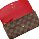 ルイヴィトン LOUIS VUITTON ポルトフォイユ エミリー N63544 ルージュ ダミエキャンバス 長財布 ゴールド金具 茶 赤 二つ折り