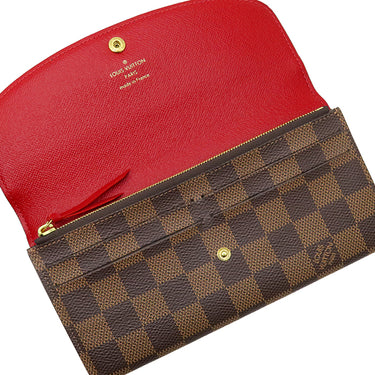 ルイヴィトン LOUIS VUITTON ポルトフォイユ エミリー N63544 ルージュ ダミエキャンバス 長財布 ゴールド金具 茶 赤 二つ折り