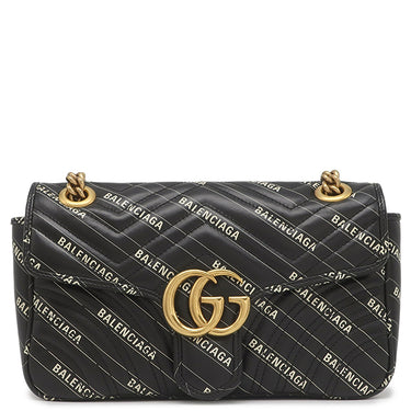 グッチ GUCCI GGマーモント ミディアム バレンシアガコラボ 443497 ブラック レザー ショルダーバッグ ヴィンテージ金具 ザ ハッカー プロジェクト キルティング