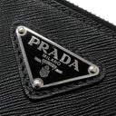 プラダ PRADA クジラプリント サフィアーノ ブラック レザー 2WAYバッグ シルバー金具 クラッチ ショルダー 黒 トライアングルロゴ くじら