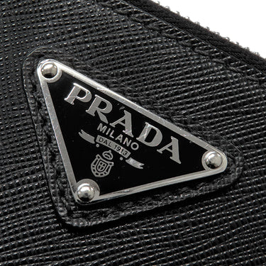 プラダ PRADA クジラプリント サフィアーノ ブラック レザー 2WAYバッグ シルバー金具 クラッチ ショルダー 黒 トライアングルロゴ くじら