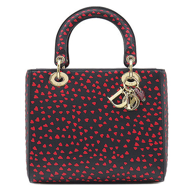 クリスチャン・ディオール Christian Dior レディディオール I LOVE PARIS ネイビー×レッド レザー 2WAYバッグ ゴールド金具 紺 赤 ハート チャーム