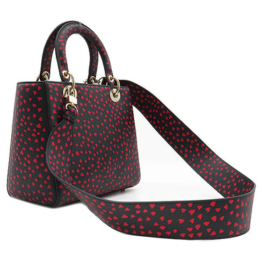 クリスチャン・ディオール Christian Dior レディディオール I LOVE PARIS ネイビー×レッド レザー 2WAYバッグ ゴールド金具 紺 赤 ハート チャーム