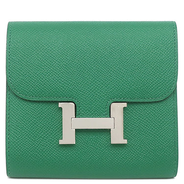エルメス HERMES コンスタンス コンパクト ヴェールヴェルティゴ ヴォーエプソン 二つ折り財布 シルバー金具 緑 コンパクトウォレット