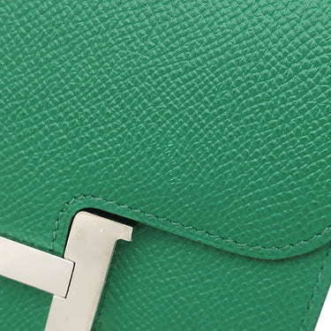 エルメス HERMES コンスタンス コンパクト ヴェールヴェルティゴ ヴォーエプソン 二つ折り財布 シルバー金具 緑 コンパクトウォレット