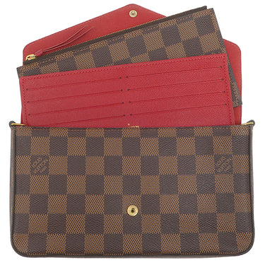 ルイヴィトン LOUIS VUITTON ポシェット フェリシー N40492 ダミエエベヌ ダミエキャンバス チェーンウォレット ゴールド金具 チェーンショルダー ポーチ 茶 赤
