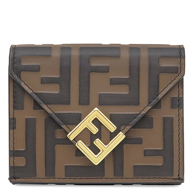 フェンディ FENDI FF ダイヤモンド財布 8M0480ADYMF13VK ブラウン レザー メタル 三つ折り財布 ゴールド金具 茶 ズッカ柄 コンパクトウォレット