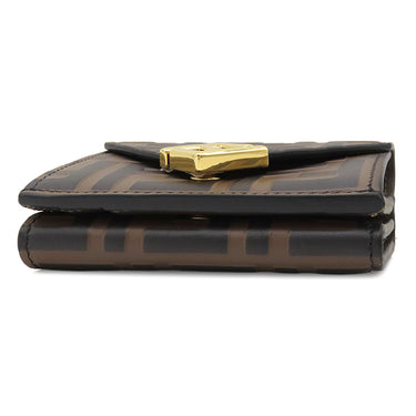 フェンディ FENDI FF ダイヤモンド財布 8M0480ADYMF13VK ブラウン レザー メタル 三つ折り財布 ゴールド金具 茶 ズッカ柄 コンパクトウォレット