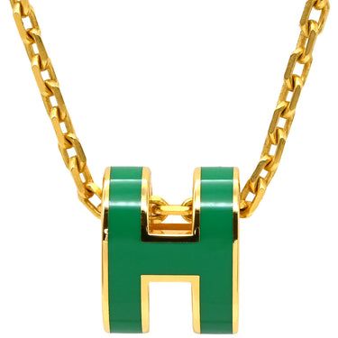 エルメス HERMES ポップアッシュ ミニ ペンダント マラカイト×ゴールド GP ラッカー ネックレス 緑 Hモチーフ