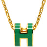 エルメス HERMES ポップアッシュ ミニ ペンダント マラカイト×ゴールド GP ラッカー ネックレス 緑 Hモチーフ